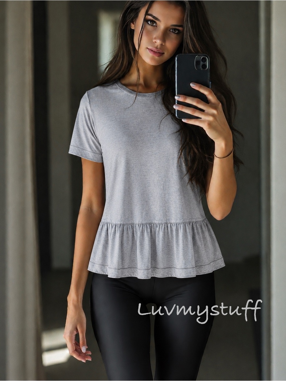 💗Cute lululemon Heathered Gray Short Sleeve Peplum Tee
